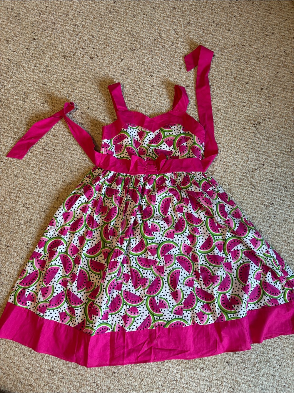 Girls Sweet Heart Rose Pink Watermelon Print Dress